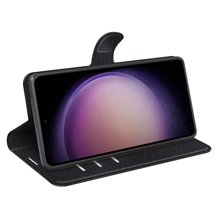 For Samsung Galaxy S23 FE Litchi Texture Magnetic Clasp Stand Cover PU Leather Wallet Phone Case - Black-Cellmalls
