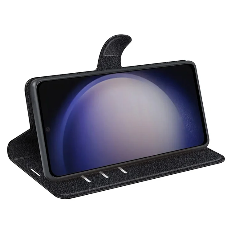 For Samsung Galaxy S24 Case Magnetic Closure Litchi Texture Leather Phone Cover - Black-Cellmalls