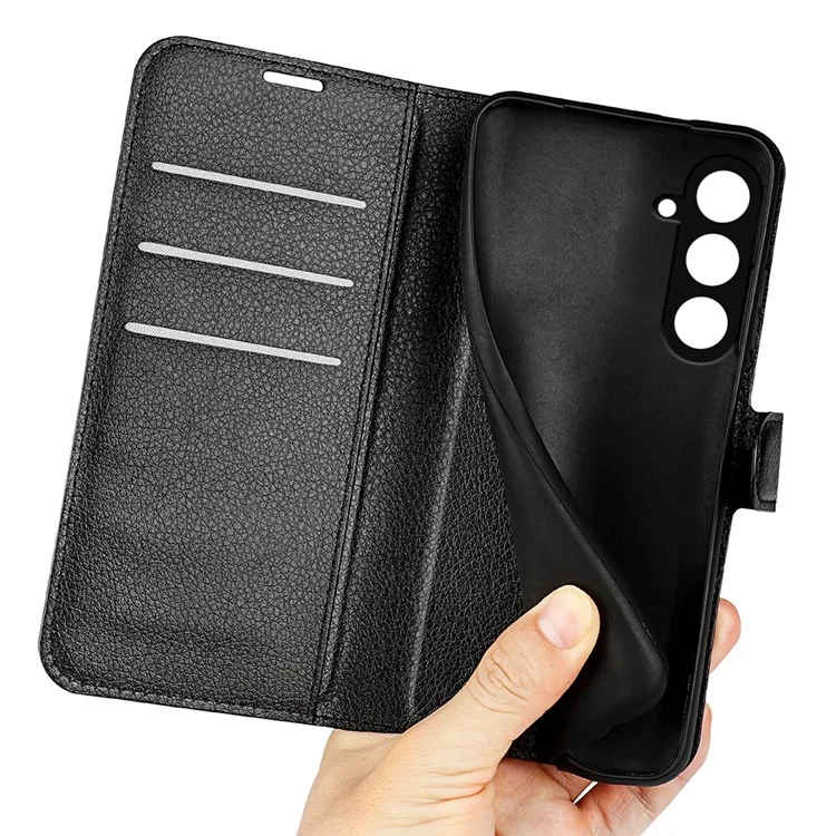 For Samsung Galaxy S23 FE Litchi Texture Magnetic Clasp Stand Cover PU Leather Wallet Phone Case - Black-Cellmalls