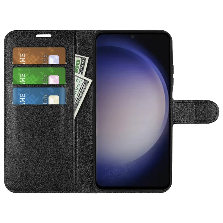 For Samsung Galaxy S24 Case Magnetic Closure Litchi Texture Leather Phone Cover - Black-Cellmalls