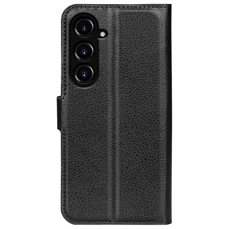 For Samsung Galaxy S23 FE Litchi Texture Magnetic Clasp Stand Cover PU Leather Wallet Phone Case - Black-Cellmalls