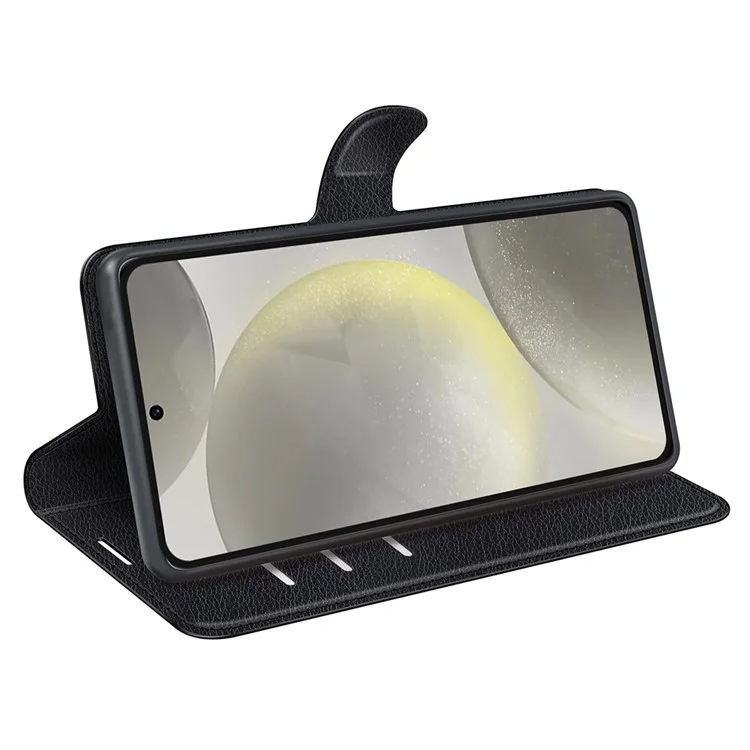 For Samsung Galaxy S24 FE Wallet Phone Case Litchi Texture Anti-Drop Leather Folio Flip Cover - Black-Cellmalls