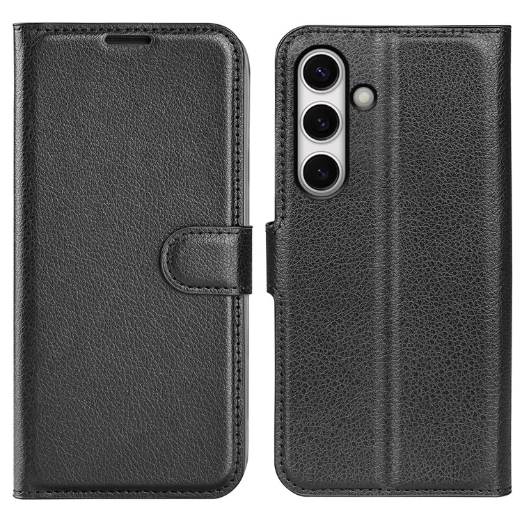 For Samsung Galaxy S24 FE Wallet Phone Case Litchi Texture Anti-Drop Leather Folio Flip Cover - Black-Cellmalls