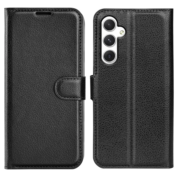 For Samsung Galaxy S24 Case Magnetic Closure Litchi Texture Leather Phone Cover - Black-Cellmalls