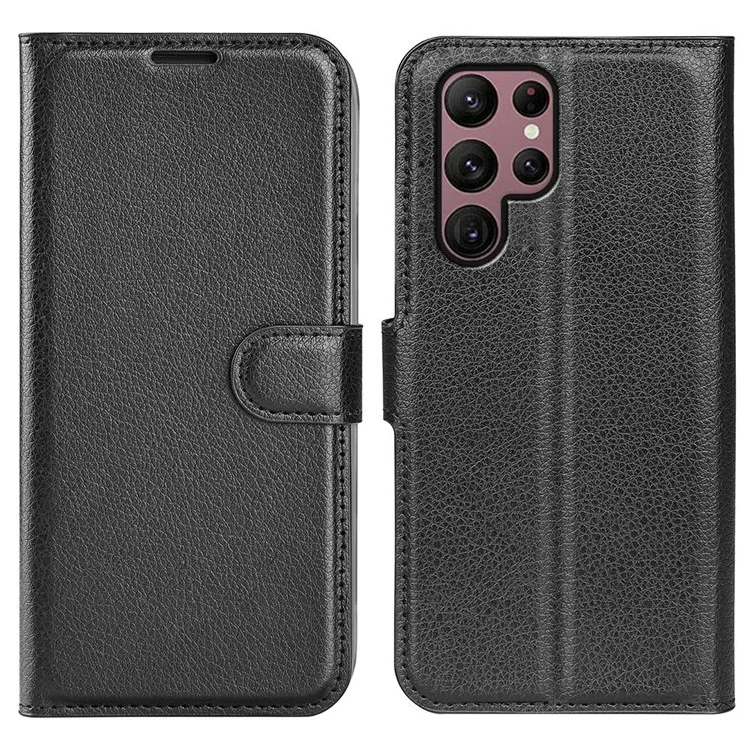 For Samsung Galaxy S23 Ultra Mobile Phone Case Litchi Texture PU Leather Full Protection Flip Stand Wallet Phone Cover - Brown-Cellmalls