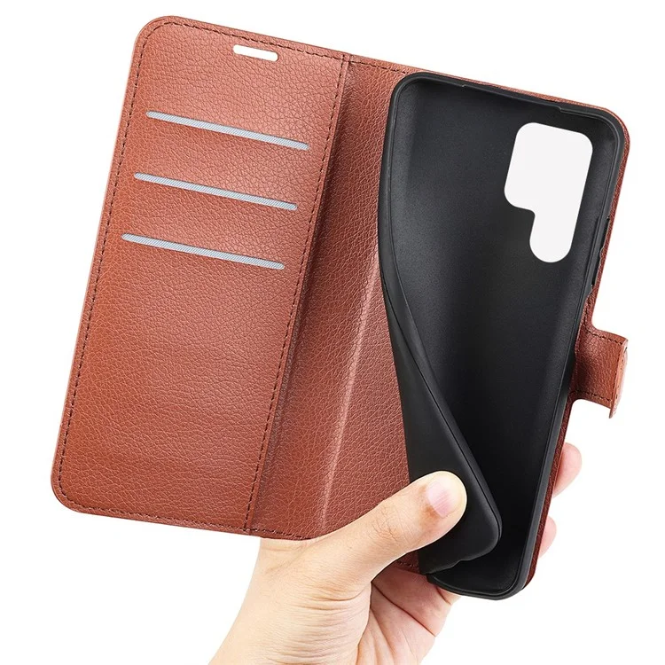 For Samsung Galaxy S23 Ultra Mobile Phone Case Litchi Texture PU Leather Full Protection Flip Stand Wallet Phone Cover - Brown-Cellmalls