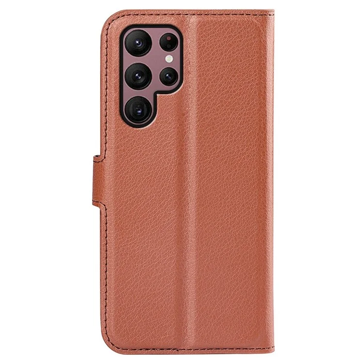 For Samsung Galaxy S23 Ultra Mobile Phone Case Litchi Texture PU Leather Full Protection Flip Stand Wallet Phone Cover - Brown-Cellmalls