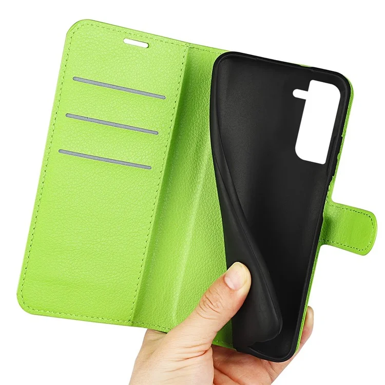 For Samsung Galaxy S23+ Full Protection Case Flip Stand Wallet Anti-scratch Litchi Texture PU Leather Phone Cover - Green-Cellmalls