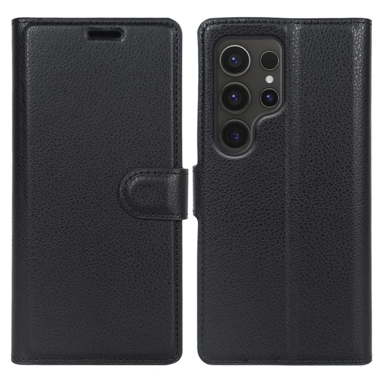 For Samsung Galaxy S24 Ultra Case Litchi Texture Wallet Phone Cover with Stand - Black-Cellmalls