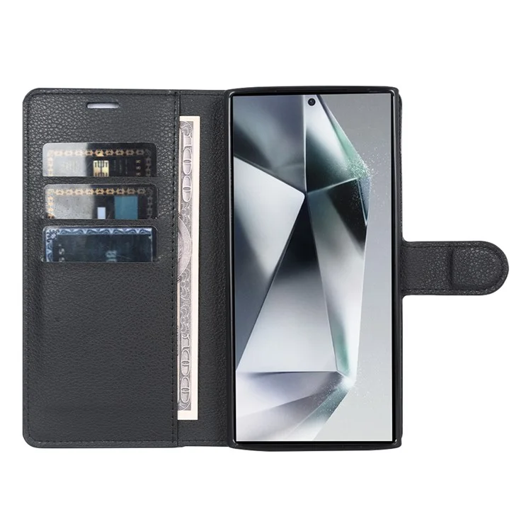 For Samsung Galaxy S24 Ultra Case Litchi Texture Wallet Phone Cover with Stand - Black-Cellmalls