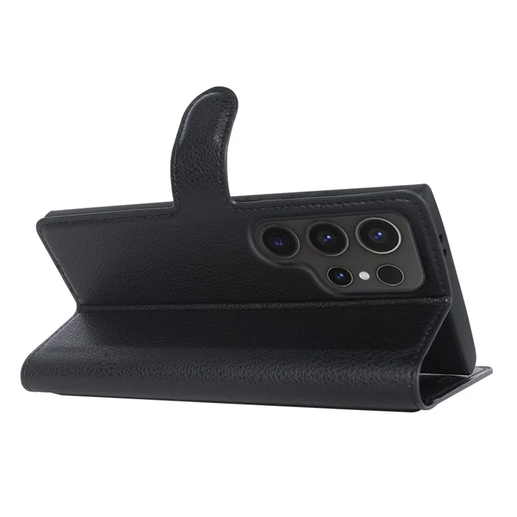 For Samsung Galaxy S24 Ultra Case Litchi Texture Wallet Phone Cover with Stand - Black-Cellmalls