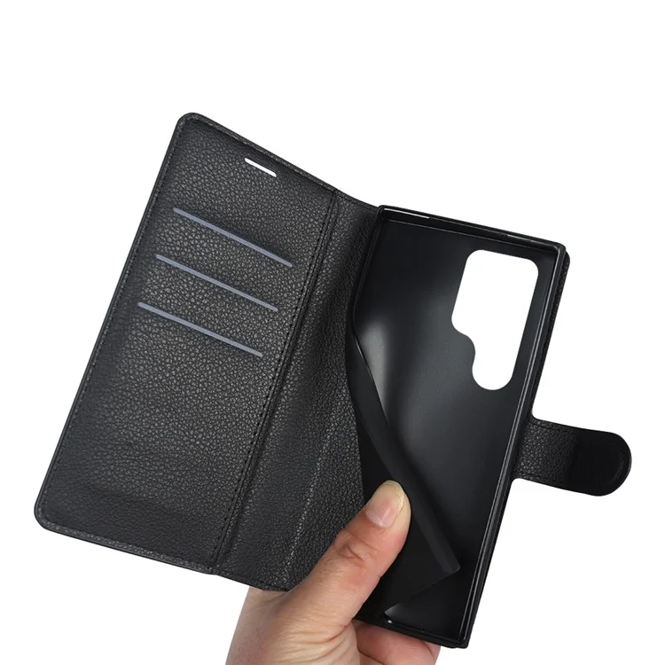 For Samsung Galaxy S24 Ultra Case Litchi Texture Wallet Phone Cover with Stand - Black-Cellmalls
