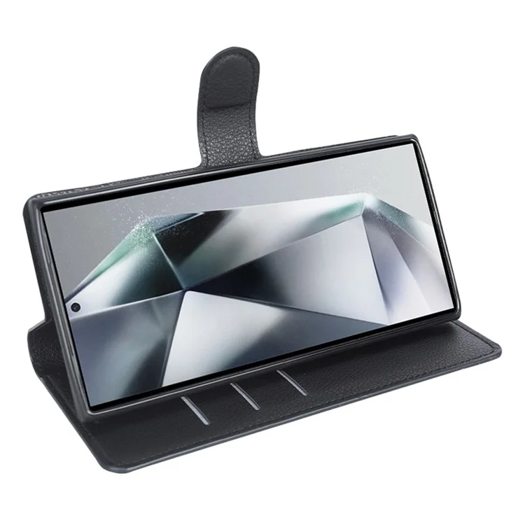 For Samsung Galaxy S24 Ultra Case Litchi Texture Wallet Phone Cover with Stand - Black-Cellmalls