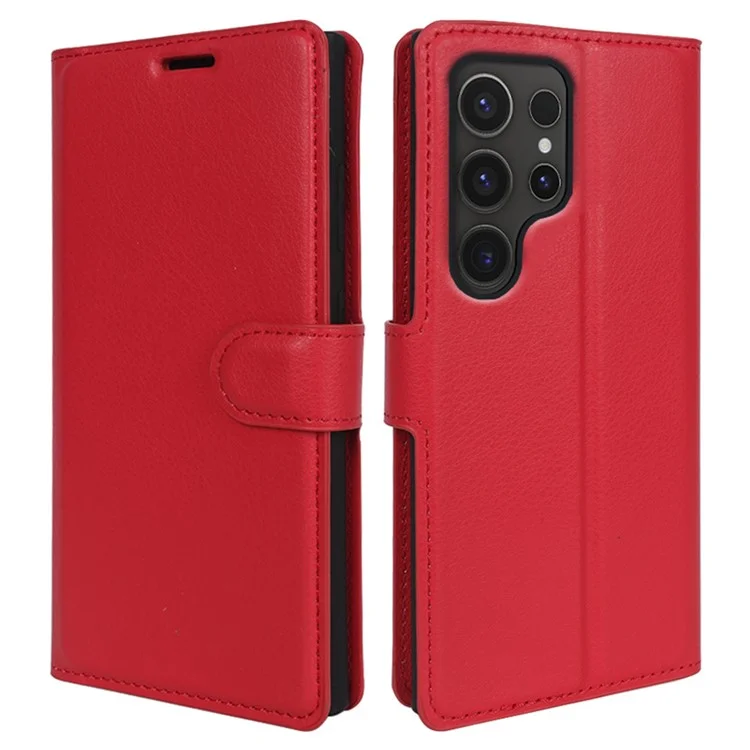 For Samsung Galaxy S24 Ultra Case Litchi Texture Wallet Phone Cover with Stand - Black-Cellmalls