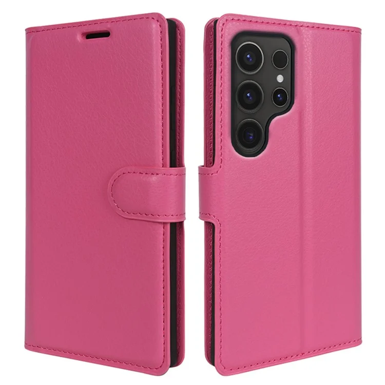 For Samsung Galaxy S24 Ultra Case Litchi Texture Wallet Phone Cover with Stand - Black-Cellmalls