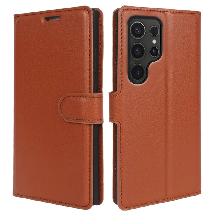 For Samsung Galaxy S24 Ultra Case Litchi Texture Wallet Phone Cover with Stand - Black-Cellmalls