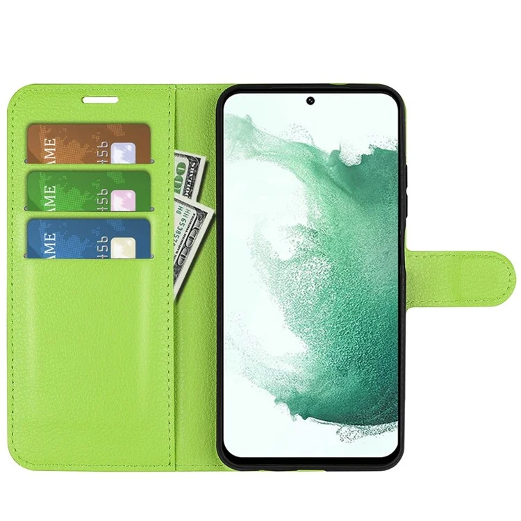 For Samsung Galaxy S23+ Full Protection Case Flip Stand Wallet Anti-scratch Litchi Texture PU Leather Phone Cover - Green-Cellmalls
