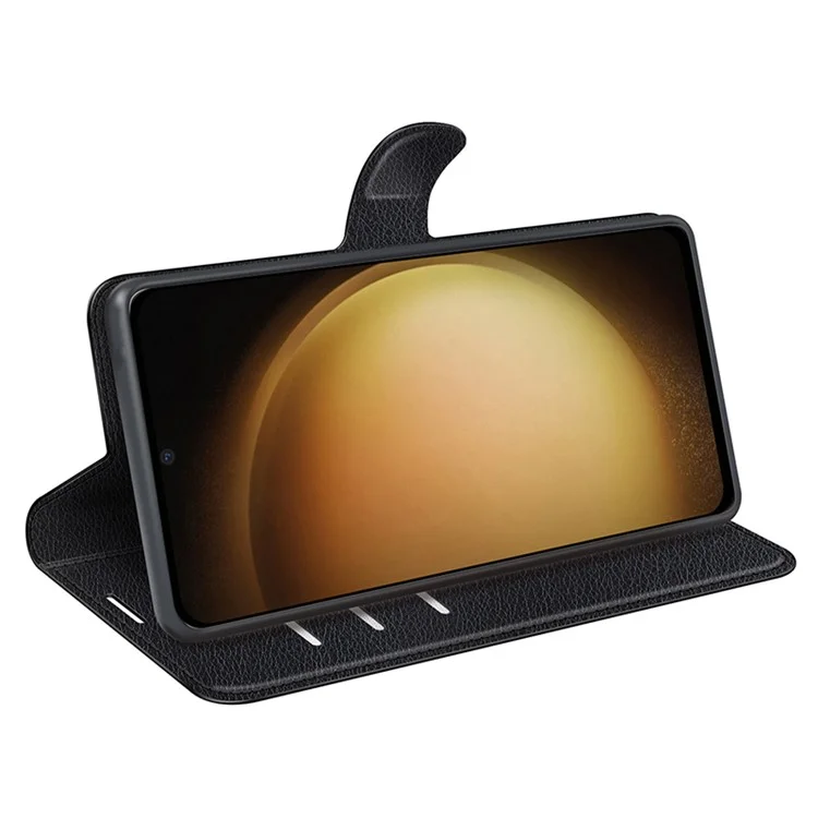 For Samsung Galaxy S24+ Case Wallet Stand Litchi Texture Phone Cover - Black-Cellmalls