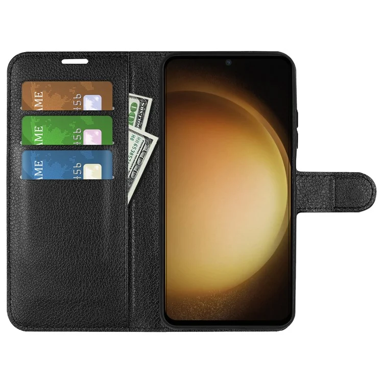 For Samsung Galaxy S24+ Case Wallet Stand Litchi Texture Phone Cover - Black-Cellmalls