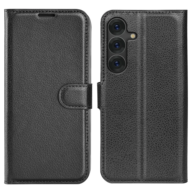 For Samsung Galaxy S25 Case Litchi Texture Shockproof Leather Wallet Phone Cover - Black-Cellmalls