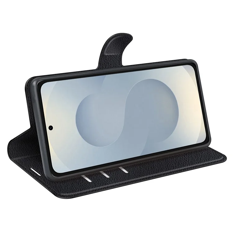 For Samsung Galaxy S25 Edge Case Litchi Texture Shockproof Leather Wallet Phone Cover - Black-Cellmalls