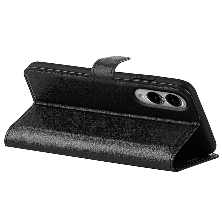 For Samsung Galaxy S25 Edge Case Litchi Texture Shockproof Leather Wallet Phone Cover - Black-Cellmalls