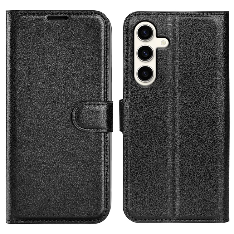 For Samsung Galaxy S24+ Case Wallet Stand Litchi Texture Phone Cover - Black-Cellmalls