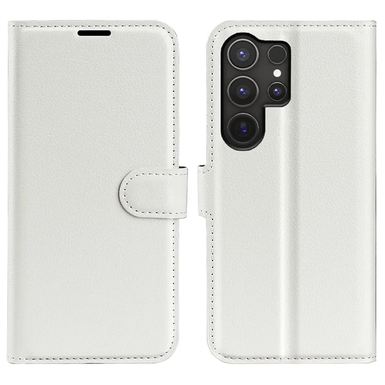 For Samsung Galaxy S25 Ultra Case Litchi Texture Shockproof Leather Wallet Phone Cover - White-Cellmalls