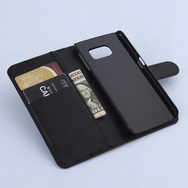Litchi Grain Wallet Leather Cover for Samsung Galaxy S6 with Stand - Black-Cellmalls