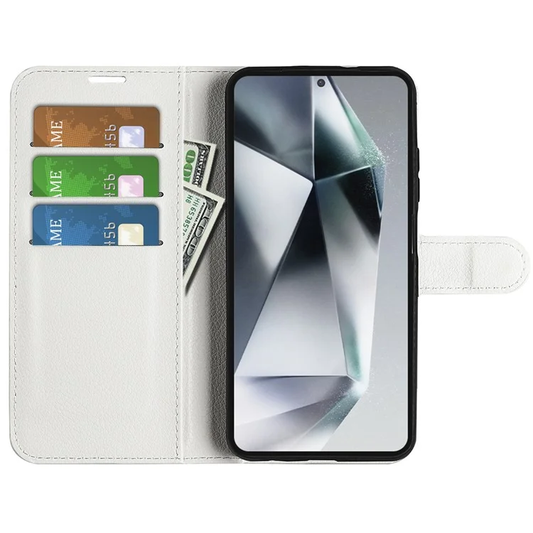 For Samsung Galaxy S25 Ultra Case Litchi Texture Shockproof Leather Wallet Phone Cover - White-Cellmalls