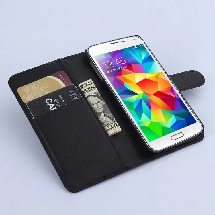 Litchi Grain Wallet Leather Cover for Samsung Galaxy S6 with Stand - Black-Cellmalls