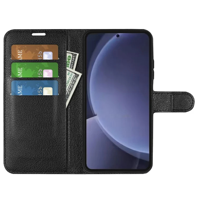 For Samsung Galaxy S25+ Case Litchi Texture Shockproof Leather Wallet Phone Cover - Black-Cellmalls
