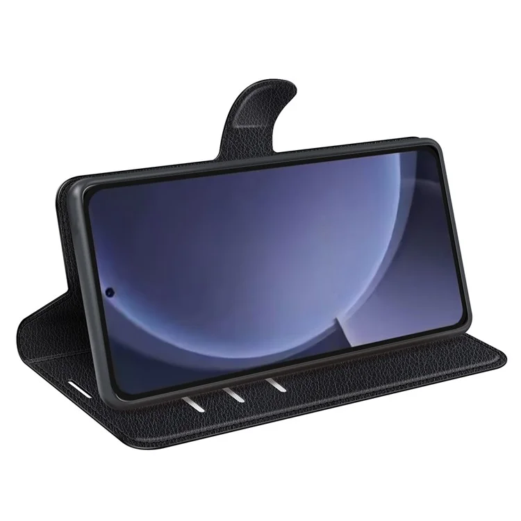 For Samsung Galaxy S25+ Case Litchi Texture Shockproof Leather Wallet Phone Cover - Black-Cellmalls