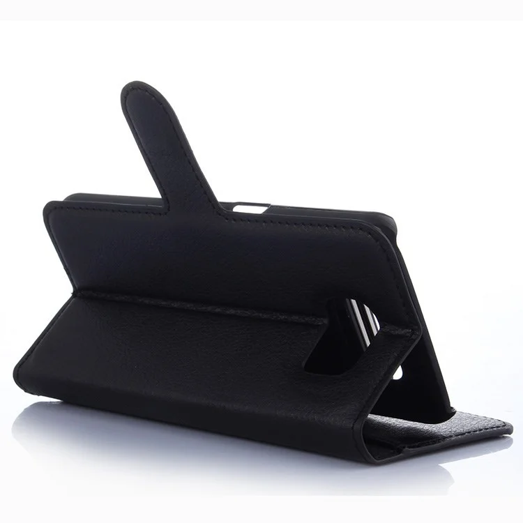 Litchi Grain Wallet Leather Cover for Samsung Galaxy S6 with Stand - Black-Cellmalls