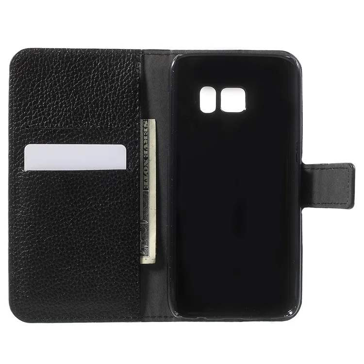 Litchi Wallet Stand Leather Case for Samsung Galaxy S7 - Black-Cellmalls