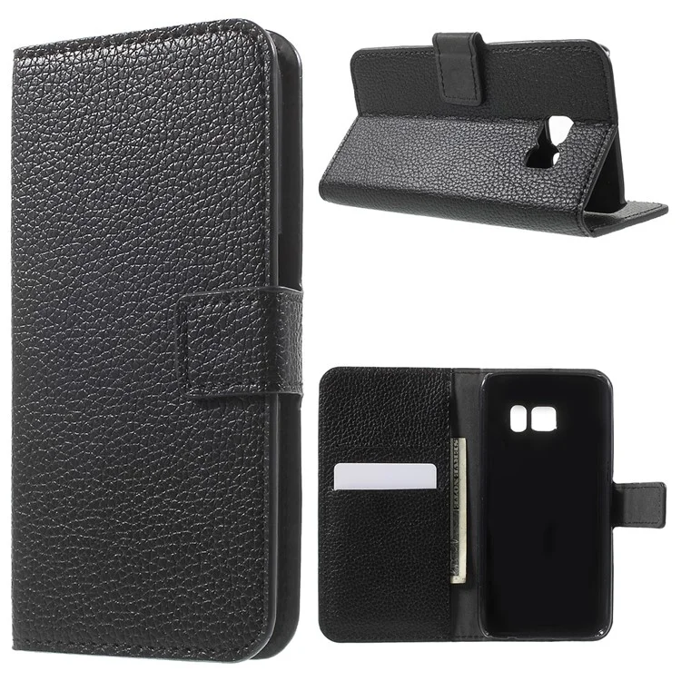 Litchi Wallet Stand Leather Case for Samsung Galaxy S7 - Black-Cellmalls