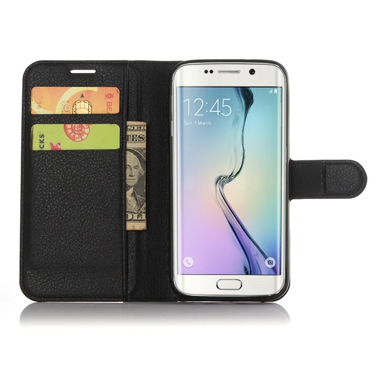 Litchi Skin Wallet Stand Leather Phone Cover for Samsung Galaxy S7 Edge Mobile Phone Accessories - Black-Cellmalls