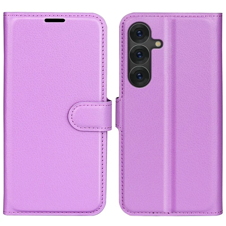 For Samsung Galaxy S25+ Case Litchi Texture Shockproof Leather Wallet Phone Cover - Black-Cellmalls