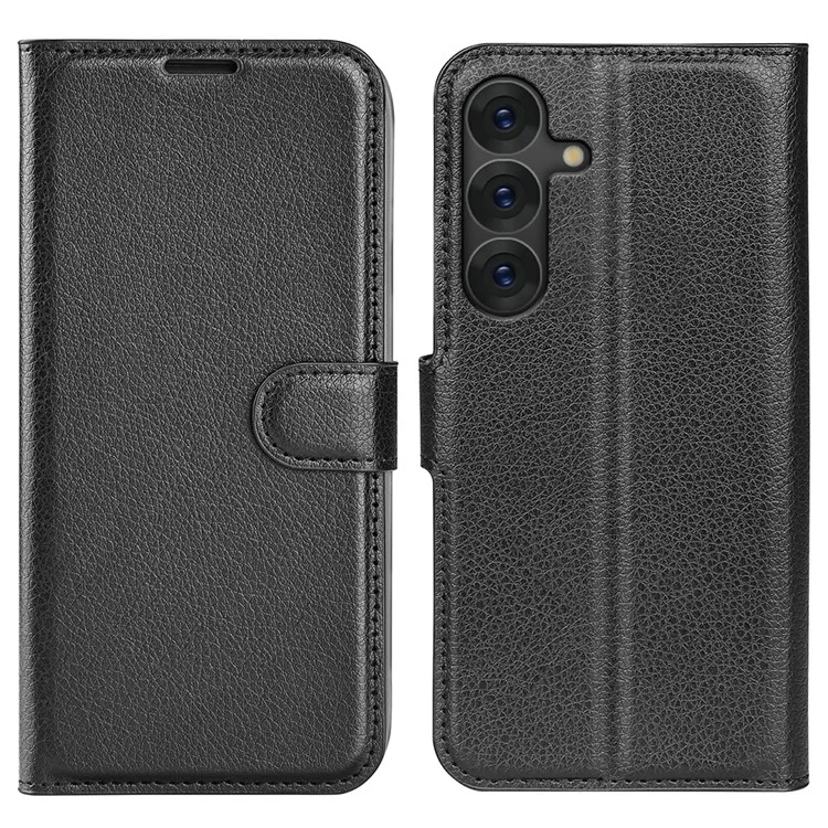 For Samsung Galaxy S25+ Case Litchi Texture Shockproof Leather Wallet Phone Cover - Black-Cellmalls