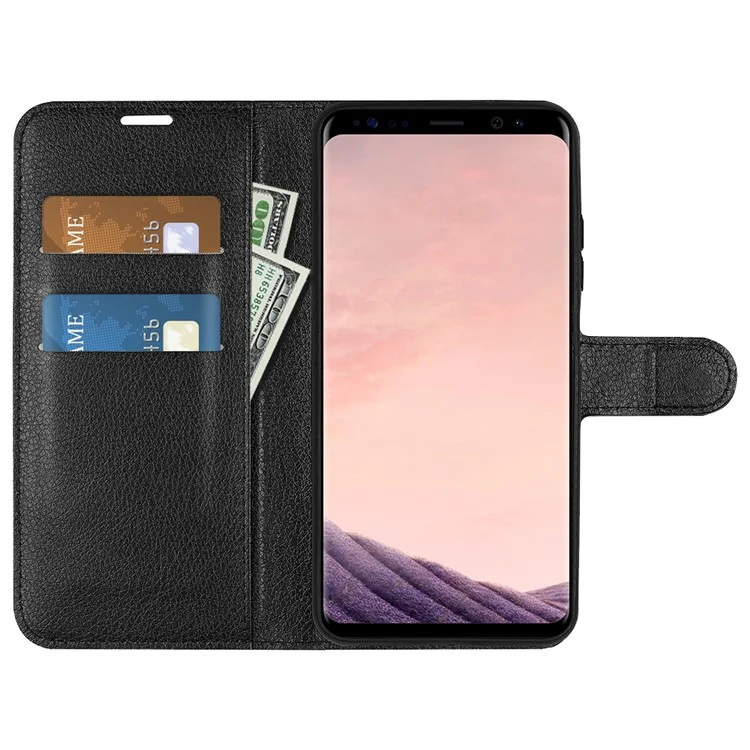 For Samsung Galaxy S8 Litchi Skin Leather Stand Case with Folio Flip Wallet Stand Design - Black-Cellmalls