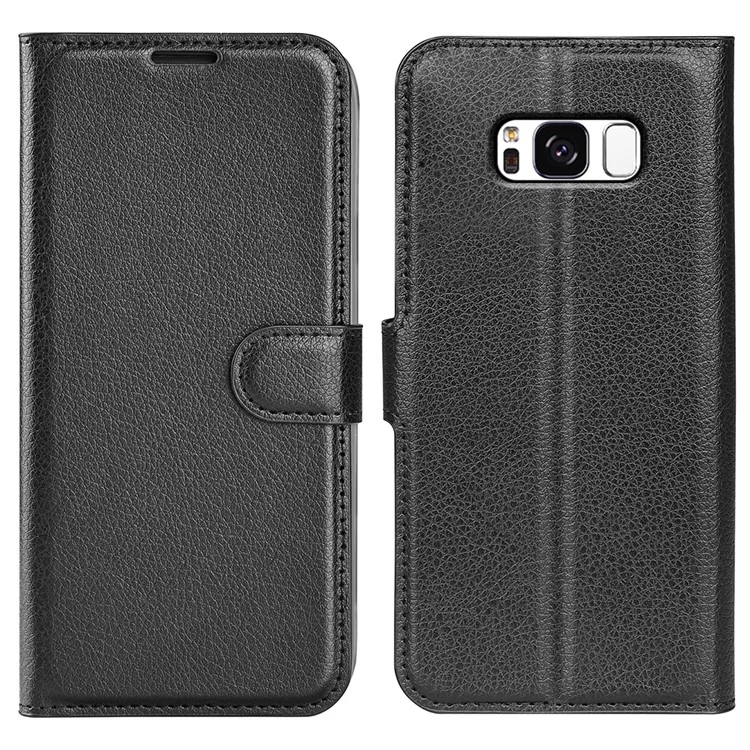 For Samsung Galaxy S8 Litchi Skin Leather Stand Case with Folio Flip Wallet Stand Design - Black-Cellmalls
