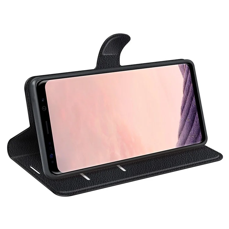For Samsung Galaxy S8 Litchi Skin Leather Stand Case with Folio Flip Wallet Stand Design - Black-Cellmalls