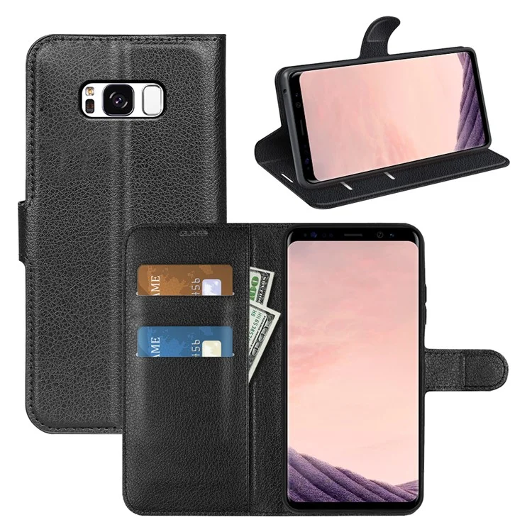 For Samsung Galaxy S8 Litchi Skin Leather Stand Case with Folio Flip Wallet Stand Design - Black-Cellmalls