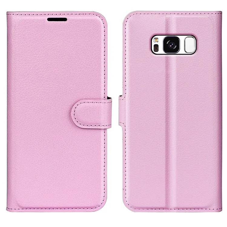 For Samsung Galaxy S8 Litchi Skin Leather Stand Case with Folio Flip Wallet Stand Design - Black-Cellmalls