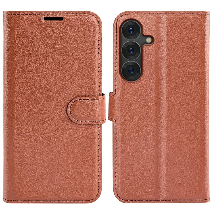For Samsung Galaxy S25+ Case Litchi Texture Shockproof Leather Wallet Phone Cover - Black-Cellmalls