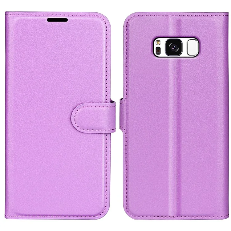 For Samsung Galaxy S8 Litchi Skin Leather Stand Case with Folio Flip Wallet Stand Design - Black-Cellmalls