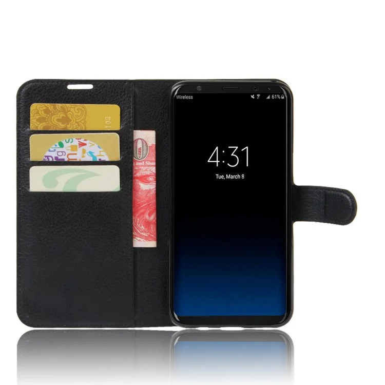 For Samsung Galaxy S8 Plus Lychee Litchi Skin Wallet Leather Stand Case with Magnetic Clasp Closure - Black-Cellmalls