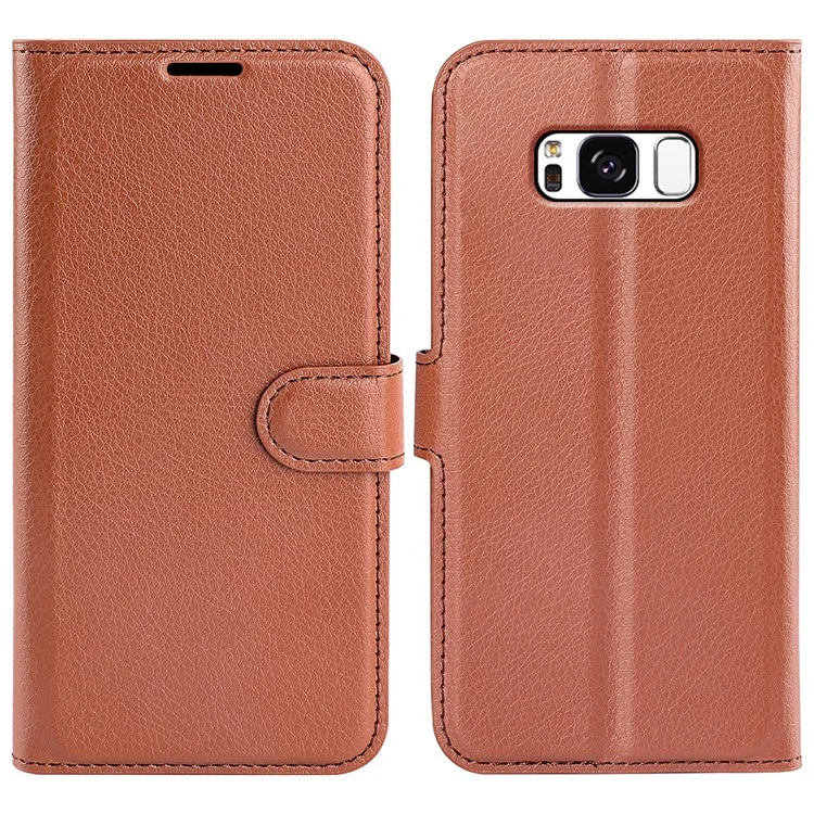 For Samsung Galaxy S8 Litchi Skin Leather Stand Case with Folio Flip Wallet Stand Design - Black-Cellmalls