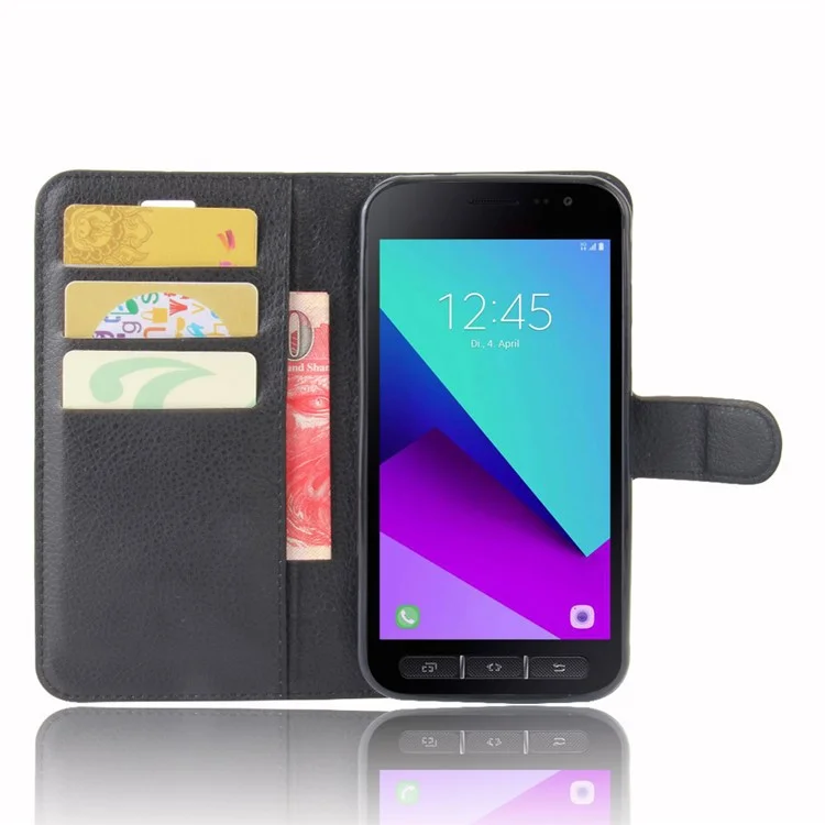 Litchi Skin Wallet Leather Stand Case for Samsung Galaxy Xcover 4s / Xcover 4 G390F - Black-Cellmalls