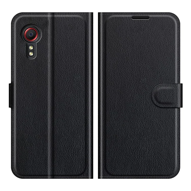Litchi Skin Leather Wallet Stand Case for Samsung Galaxy Xcover 5 / Xcover 5S - Black-Cellmalls
